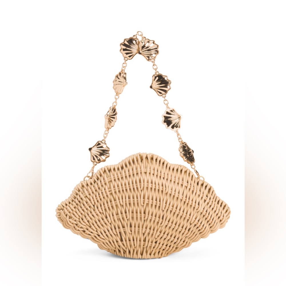 Tommy Bahama Wicker Seashell Purse with Gold Handle Coastal Beach Bag